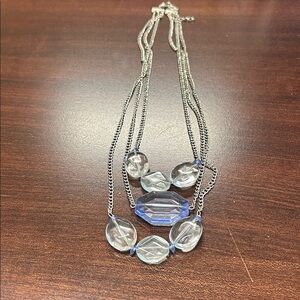 Elegant Multi-Strand Crystal and Silver Necklace with Blue Accent Beads